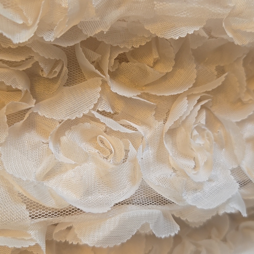 Le Lis-Cream baby doll short puff sleeved net dress with fabric pieces Sz M NWT. - Picture 4 of 7